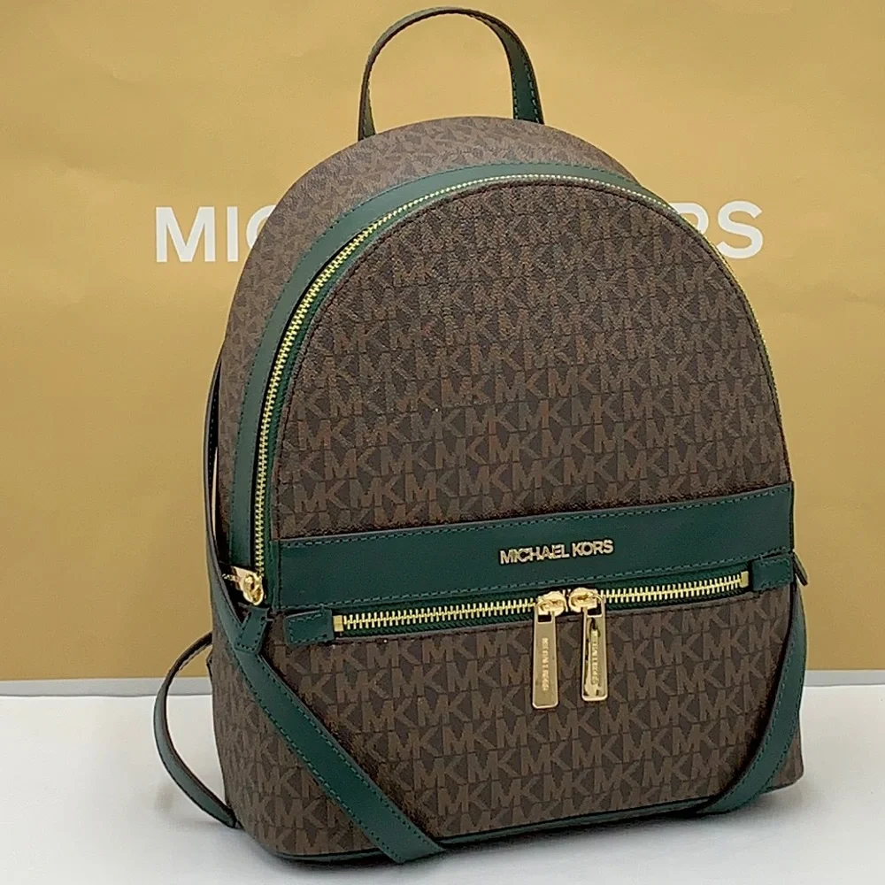 MICHAEL KORS KENLY MEDIUM BACKPACK Racing Green/ Brown signature color